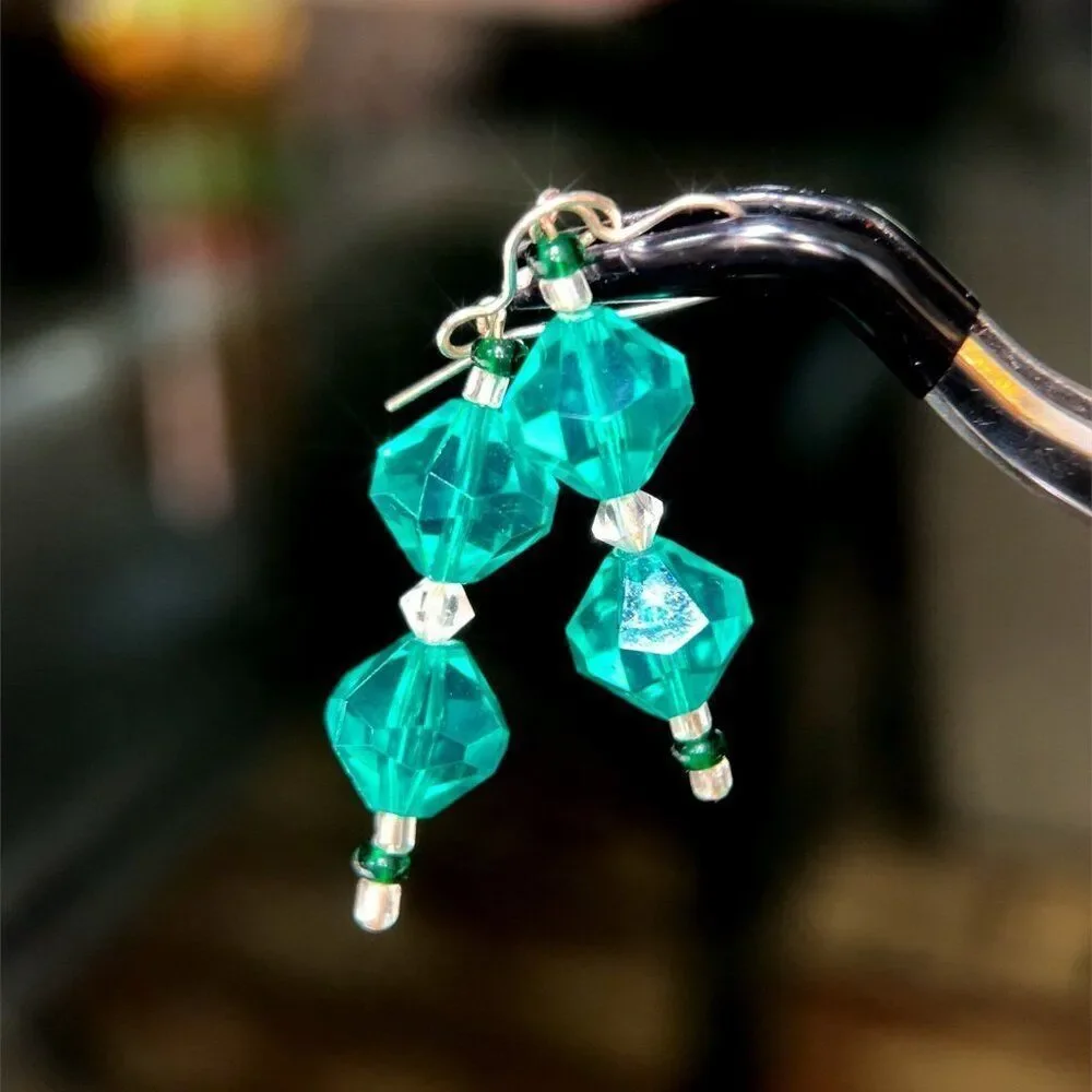Green & White/Black‎ Dangle Earrings